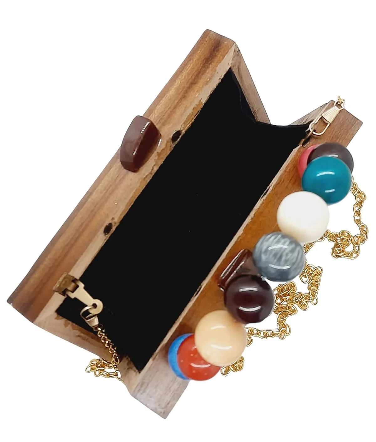 Leela Brown Wooden Slim Rectangular Clutch Bag